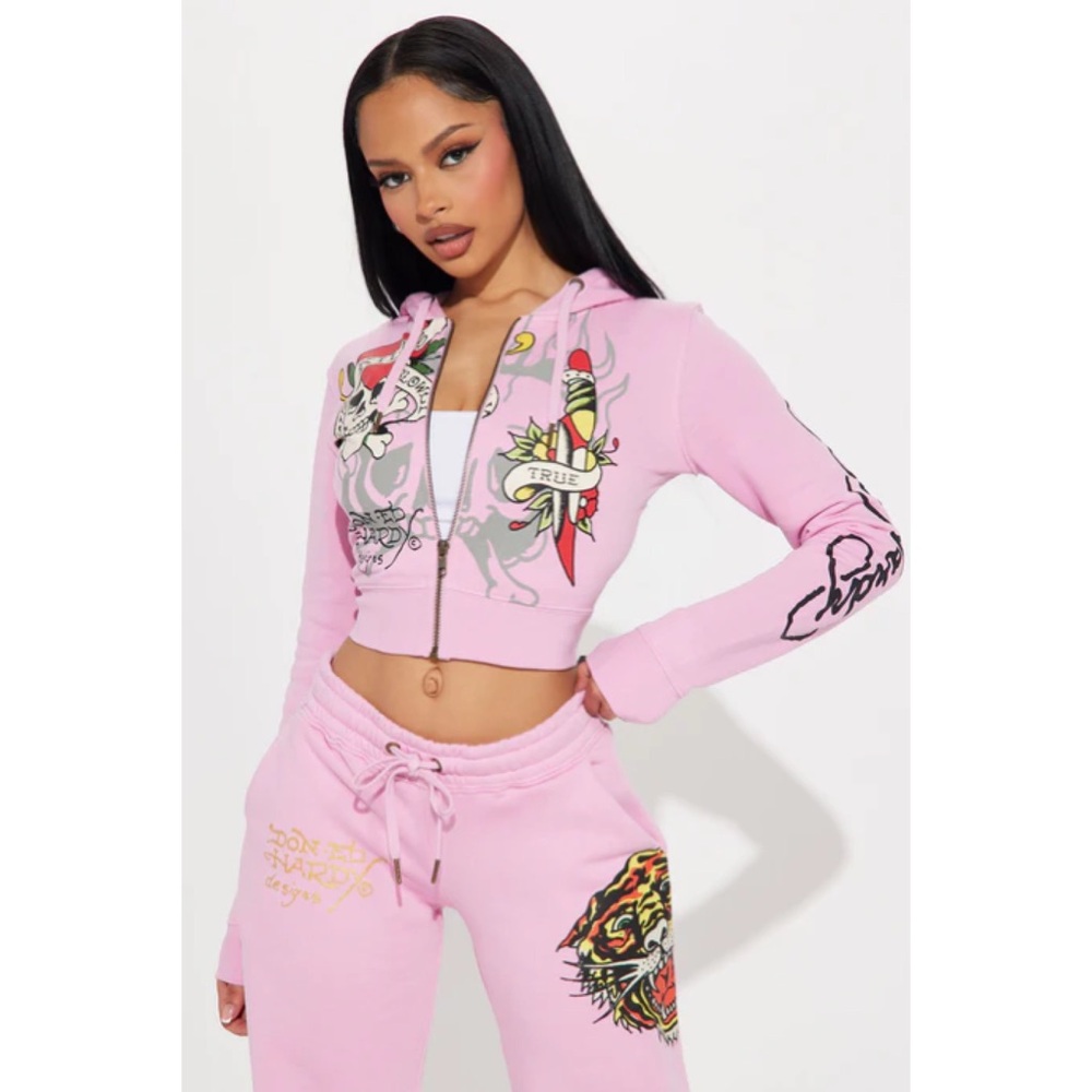 NWOT Ed Hardy Tiger Roar Zip Up Hoodie - Pink